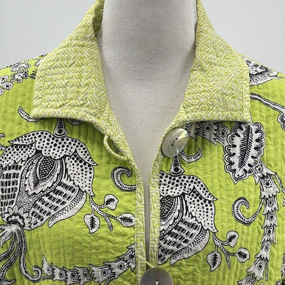 Patty Kim Quilted Cotton Floral Jacket in Lime - Size Large - Picture 2 of 7